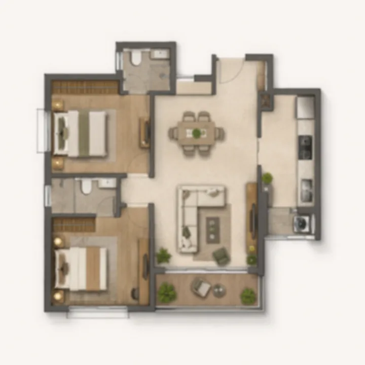 Prestige Battersea 2 BHK floor plan layout